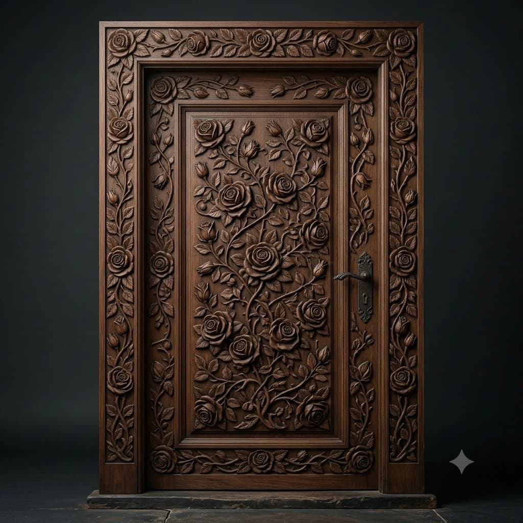Full Floral Relief Carved Entrance Door