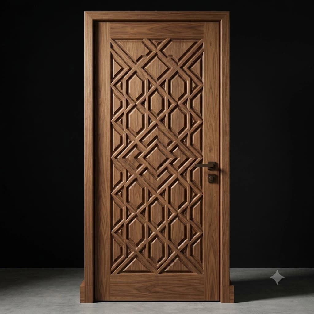 Geometric Pattern Carved Door