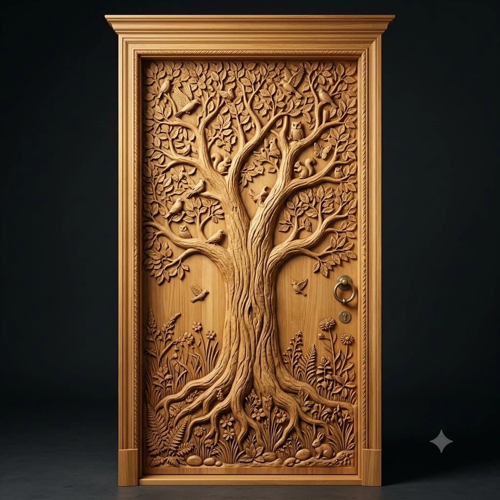 Nature Motif Full Body Carved Door